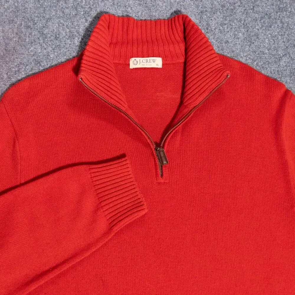 J.CREW Cotton Cashmere Blend 1/4 Quarter Zip Mock Neck Pullover Sweater XL Red